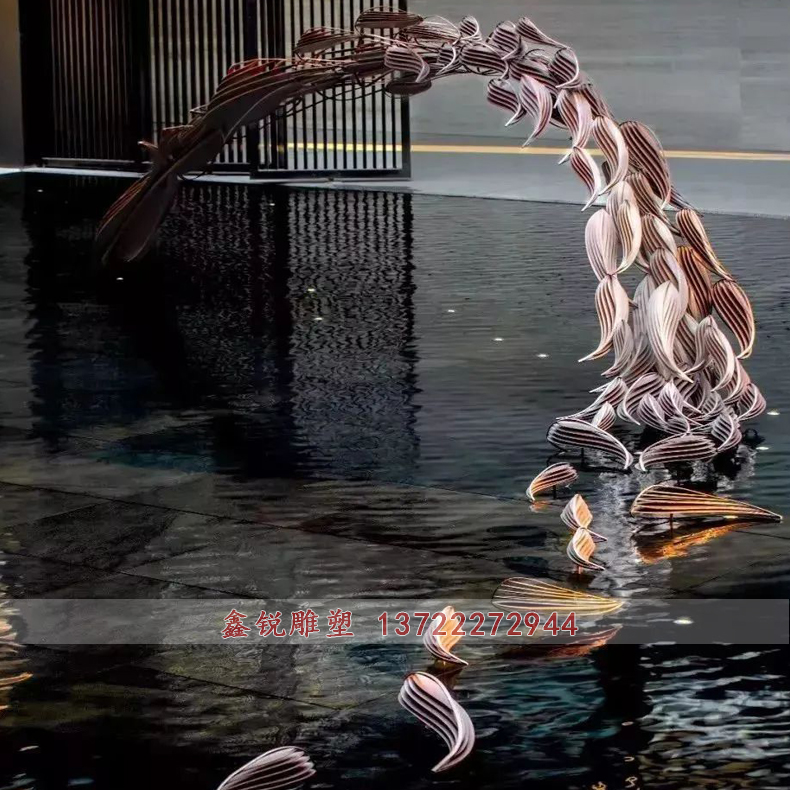 不銹鋼環形魚群雕塑廠家