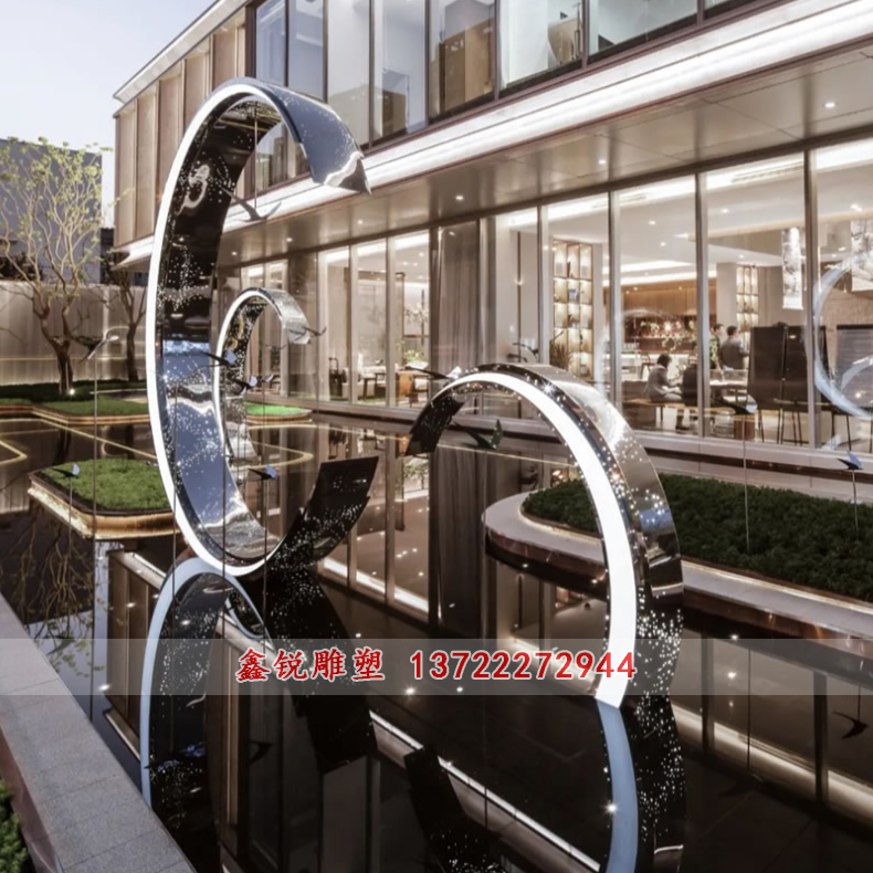 廠家不銹鋼雙c圓環發光雕塑